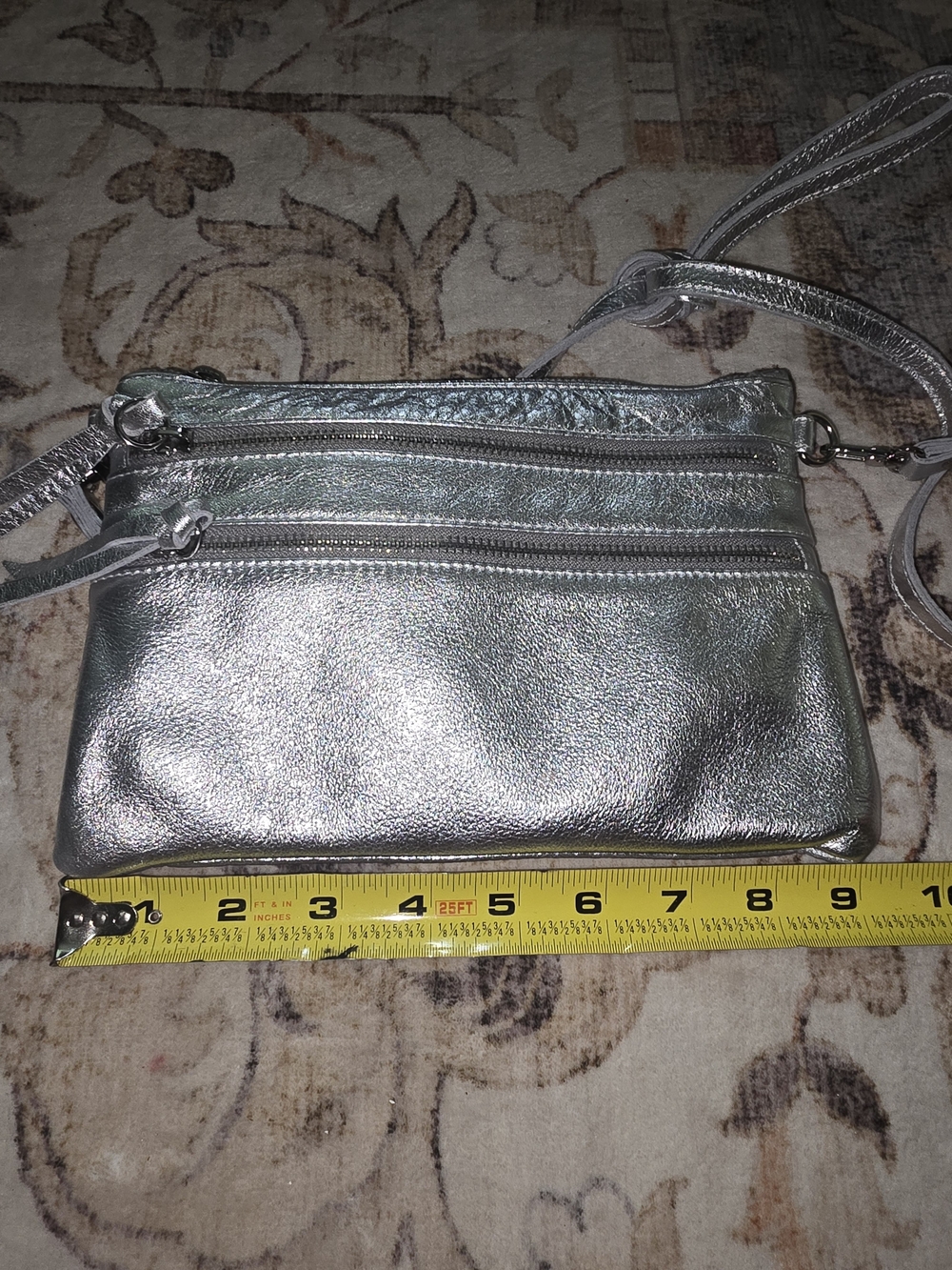 Clarks Metallic Silver Crossbody Bag with Multiple Zips - Picture 6 of 7
